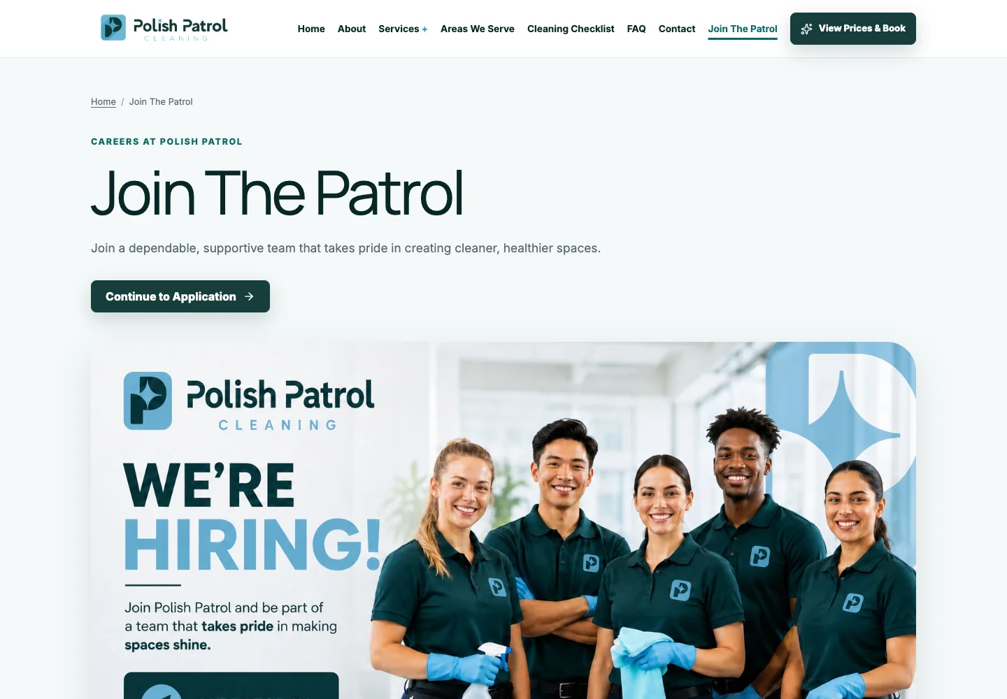 Polish Patrol hiring page introducing the team and linking to the application