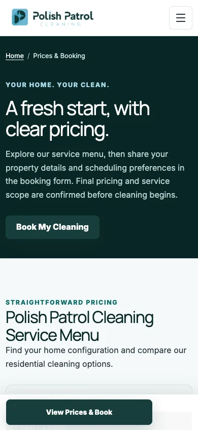 Mobile pricing layout with stacked service options